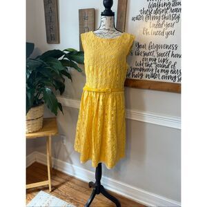 Rabbit Rabbit Rabbit Women's Lace Overlay Sleeveless Midi Dress Yellow Size 12